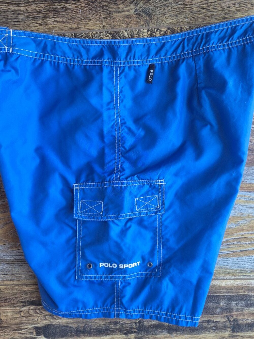 Vintage Polo Sport Ralph Lauren Nylon Swim Trunks Cargo Drawstring Blue